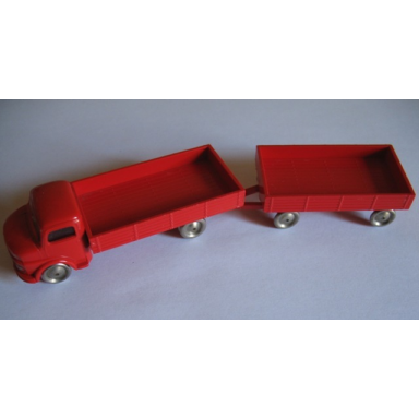 red ho scale mercedes open bed truck with trailer red flatbed