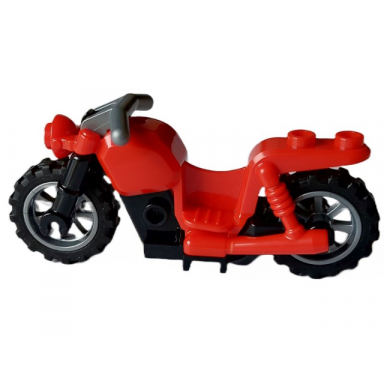 red motorcycle chopper with black frame flat silver wheels and flat silver handlebars