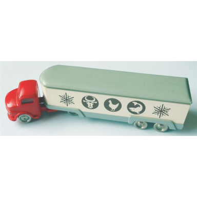 red ho scale mercedes refrigerated truck animal symbols twin axle white trailer