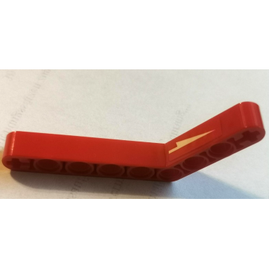 red technic liftarm modified bent thick 1 x 9 6 - 4 with white arrow pattern model left side sticker - set 42089
