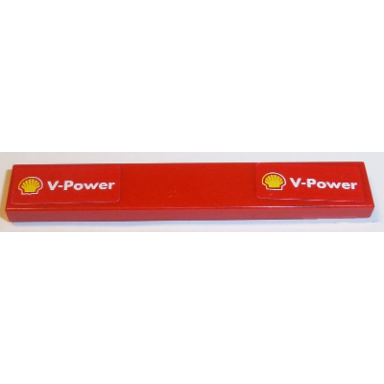 red tile 1 x 6 with white v-power and shell logo on both ends pattern stickers - sets 8168 8185