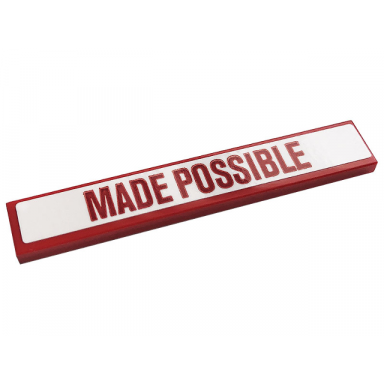 red tile 1 x 6 with red made possible on white background pattern sticker - set 10272