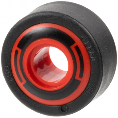 red wheel 11mm d x 8mm with center groove 8 spokes and smooth side with black circle and arcs pattern with black tire 14mm d x 6mm solid smooth 6683pb01 50945