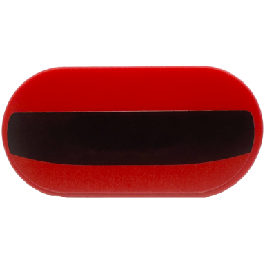 red tile round 2 x 4 oval with black stripe with curved side pattern sticker - set 76914