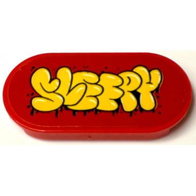 red tile round 2 x 4 oval with yellow and black sleepy graffiti pattern sticker - set 71461