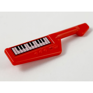 red minifigure utensil musical instrument keytar with black and white keyboard pattern keys facing away from player