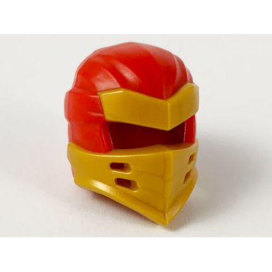 red minifigure headgear ninjago wrap type 7 with 4 slits on front with molded pearl gold armor pattern