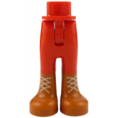 red mini doll hips and trousers with back pockets with molded dark orange lower legs boots and printed tan laces pattern - thin hinge