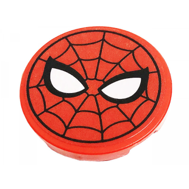 red tile round 3 x 3 with spider-man mask pattern sticker - set 76175