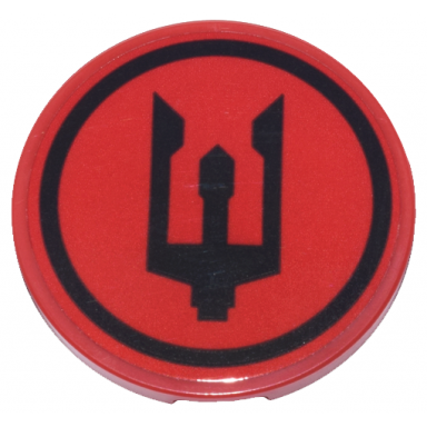 red tile round 3 x 3 with black atlantis trident and circle pattern sticker - set 71799