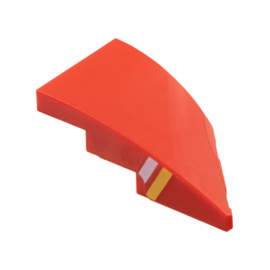 red wedge 4 x 2 left no studs with white and yellow stripes on side pattern