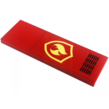 red tile 2 x 6 with bright light yellow and red fire logo badge and black grille pattern sticker - set 60282