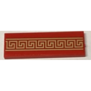 red tile 2 x 6 with gold geometric swirls and lines pattern sticker - set 60380
