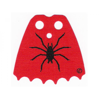 red minifigure cape cloth scalloped 6 points with black spider and copyright symbol © pattern