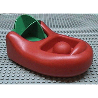 red primo vehicle boat with green paddle wheel