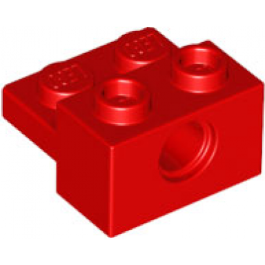red technic brick modified 1 x 2 with hole and 1 x 2 plate