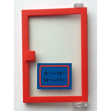 red door 1 x 4 x 5 right with trans-clear glass and blue open hours 9-12 14-17 pattern sticker - set 6373