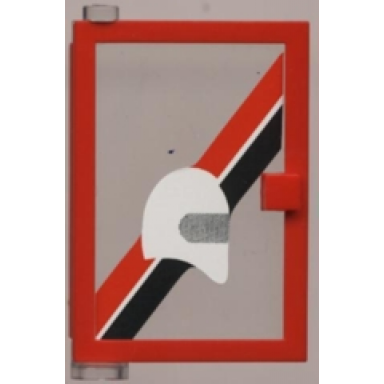 red door 1 x 4 x 5 left with trans-clear glass and red black diagonal stripe and white helmet pattern sticker - set 6373