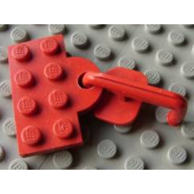 red plate modified 2 x 4 with train coupler closed with hook