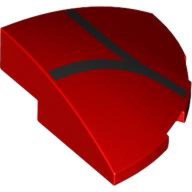 red slope curved 3 x 3 corner round with black lines spider web pattern