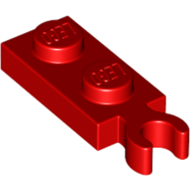 red plate modified 1 x 2 with clip on end vertical grip