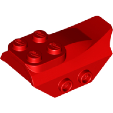 red slope curved 4 x 2 with 4 studs on top 2 hollow studs on each side wing end