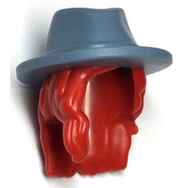 red mini doll hair combo hair with hat long wavy over right shoulder with molded sand blue cowboy hat pattern