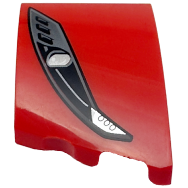 red wedge 3 x 2 right no studs with ferrari car headlight black and dark silver casing silver bulb pattern