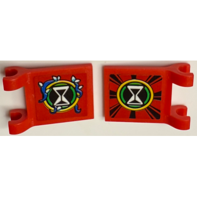 red flag 2 x 2 square with flared edge with hourglass in bright green and yellow circles blue white and medium azure vines and black stripes pattern on both sides model left side stickers - set 71461