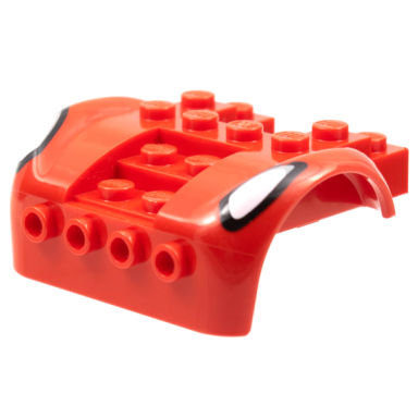 red vehicle mudguard 6 x 4 with 4 studs on front with white headlights with black outline pattern