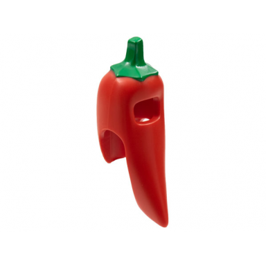 red minifigure headgear head cover costume chili pepper with green stem pattern
