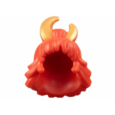 red minifigure hair female bangs and flipped ends bun on top with pearl gold crescent moon pattern