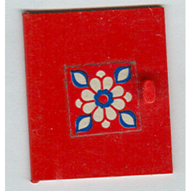 red homemaker cupboard door 4 x 4 with white and blue flower pattern sticker - set 294