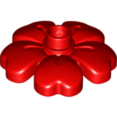 red duplo plant flower 3 x 3 with 5 leaves and top stud