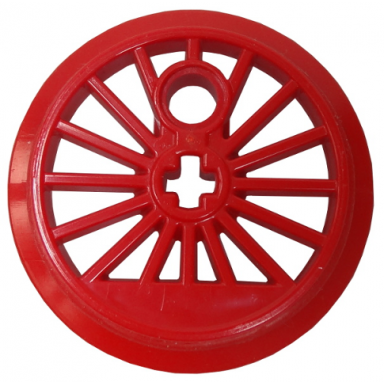 red train wheel rc spoked with technic axle hole and counterweight 37 mm d flanged driver