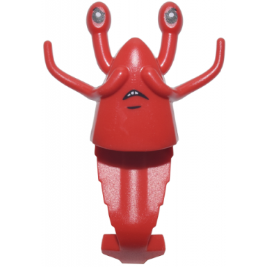 red minifigure head modified shrimp with black eyes white pupils and mouth with teeth pattern