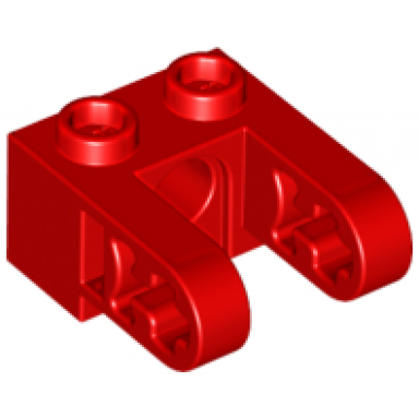 red technic brick 1 x 2 with hole and dual liftarm extensions