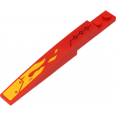 red slope curved 10 x 1 with yellow flames and black line and squares on red background pattern model left side sticker - set 71704