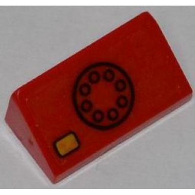 red slope 30 1 x 2 x 2 3 with black telephone dial and yellow button pattern sticker - set 6860