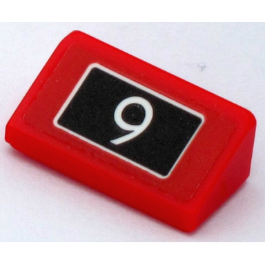 red slope 30 1 x 2 x 2 3 with white 9 on black background pattern sticker - set 10258