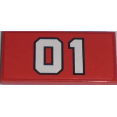 red tile 2 x 4 with white 01 pattern sticker - set 7208