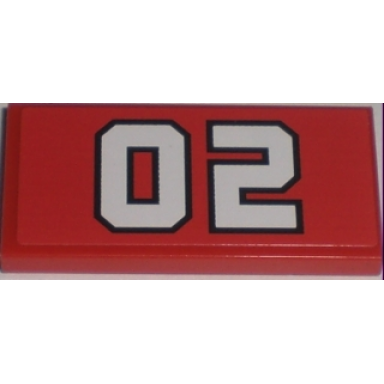 red tile 2 x 4 with white 02 pattern sticker - set 7208