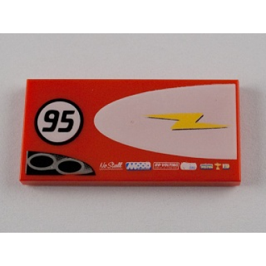 red tile 2 x 4 with lightning bolt in half ellipse and 95 pattern model right side