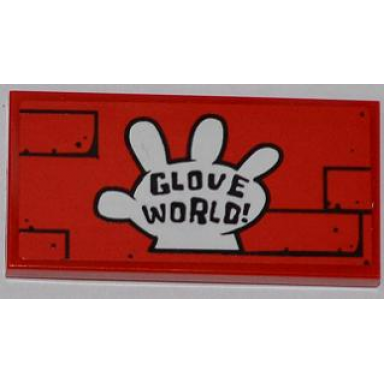 red tile 2 x 4 with glove world! and bricks pattern sticker - set 3816