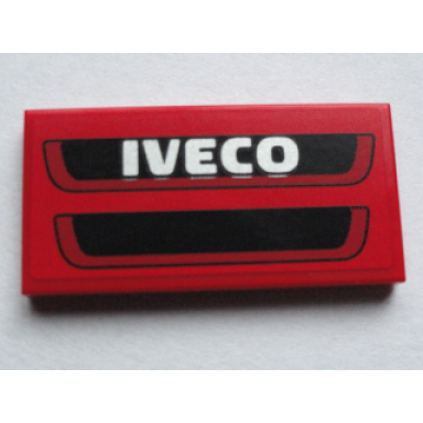 red tile 2 x 4 with white iveco and black grille pattern sticker - set 75913