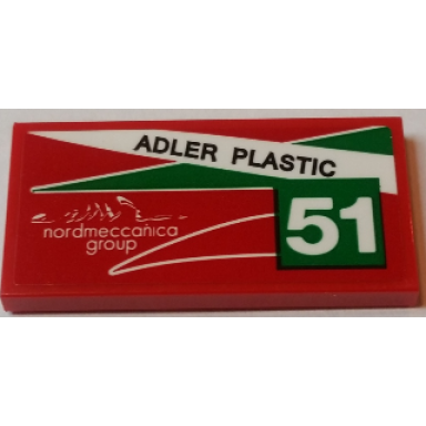 red tile 2 x 4 with adler plastic 51 and nordmeccanica group pattern model right side sticker - set 75908