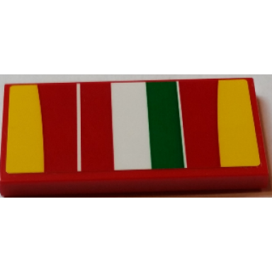 red tile 2 x 4 with italian flag and yellow and red curved stripes pattern sticker - set 75908