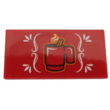 red tile 2 x 4 with steaming red cup and white ornament pattern sticker - set 60203