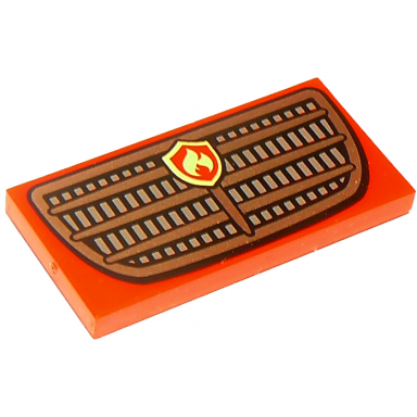 red tile 2 x 4 with grille and fire logo pattern