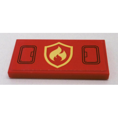 red tile 2 x 4 with black hatches and fire logo pattern sticker - set 60281